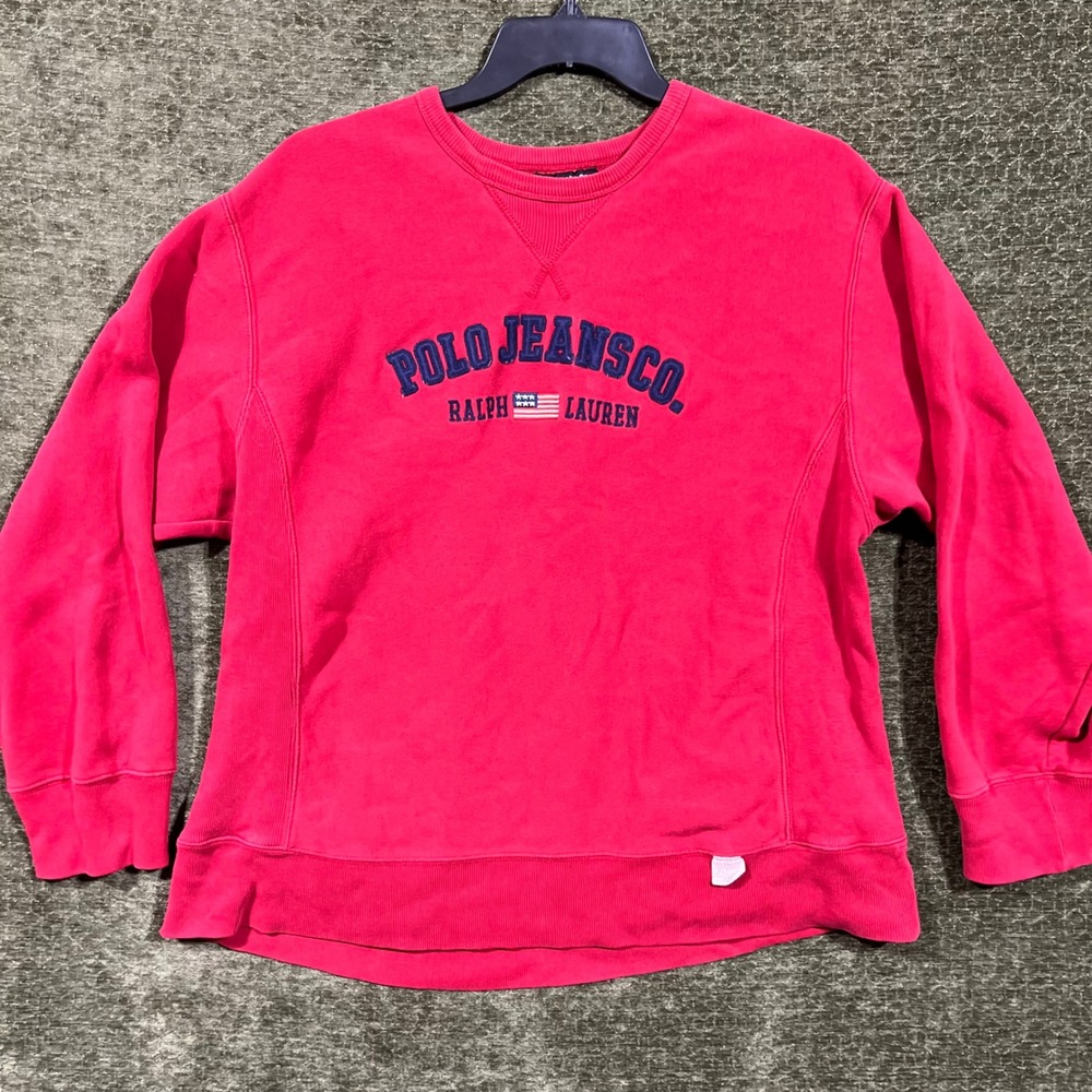 Polo Jeans Co Ralph Lauren Sweatshirt Mens XL Red Embroidered Logo Pullover